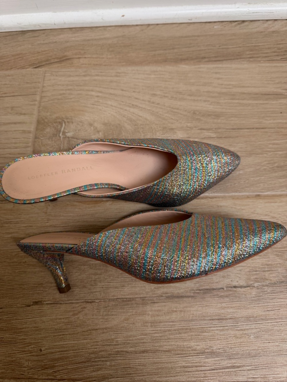 Loeffler Randall Multicolor Glitter Striped Pointed Mules